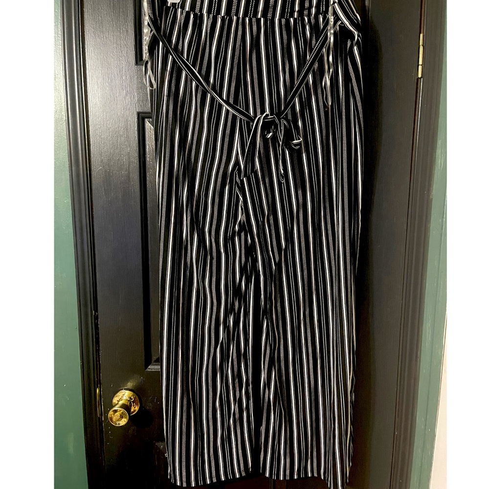 White Striped Pants with Belt